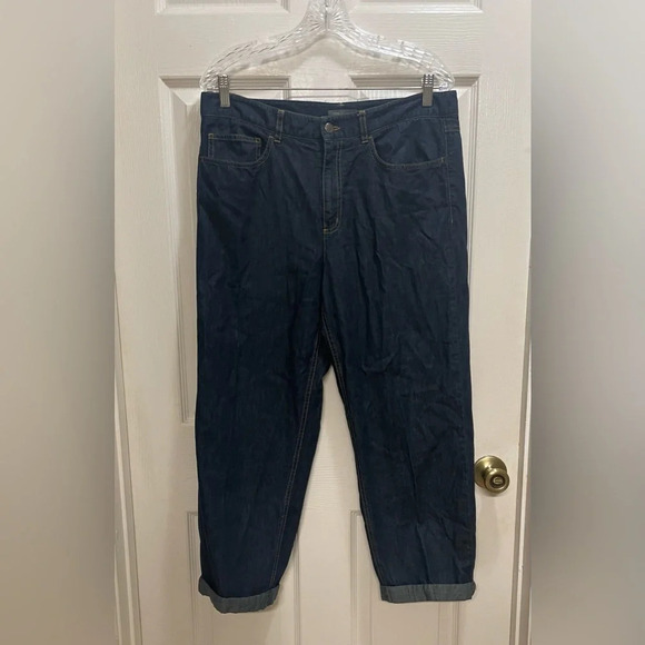 Vince. Dark Wash Lightweight Cropped Denim Jeans Cuffed Hem Luxe Size 12 - Picture 1 of 8